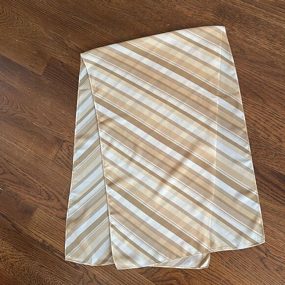Vintage semi sheer polyester cream, tan & brown diagonally striped long scarf - Picture 4 of 4